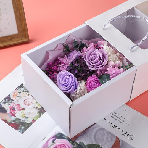 HOTKBO Flowers for Delivery,Preserved Flowers Bouquets - 4 Eternal Purple Roses that Last 2-3 Years,Forever Flowers Gifts for Women Mom Wife, Mothers Day Valentines Anniversary Home Decor