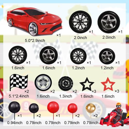 MEMOVAN Racing Wheel Cake Topper 27PCS Race Car Cake Toppers Tyre Cake Decorations Checkered Flag Car Cake Cupcake Decoration for Man Boy Kid Racing Car Theme Birthday Supplies