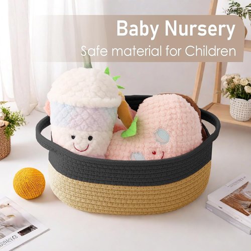JMvicyroam Woven Storage Baskets - Small Rope Bins with Handles for Organizing | Black & Jute, 3-Pack