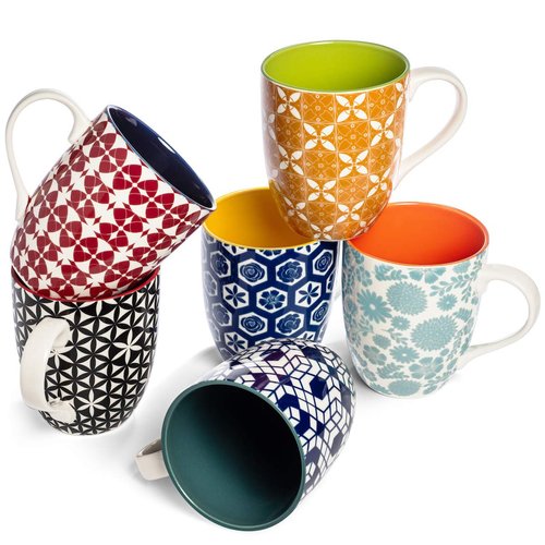 Annovero Mugs, Dessert Bowls | Kitchen Serving Dishes | Microwave Oven Safe | Colorful Porcelain Dinnerware