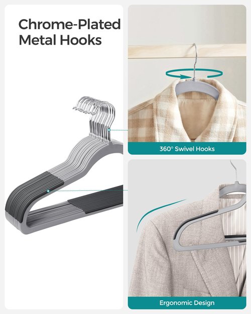 SONGMICS Clothes Hangers, Pack of 50 Plastic Coat Hangers, Space-Saving, Light Gray and Dark Gray UCRF50G