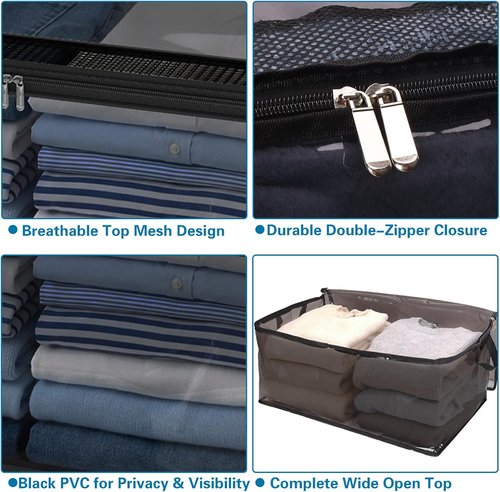 Fixwal Blanket Storage Bags - 80L Large Foldable Closet Organizers with Reinforced Handles | Black, 4 Pack