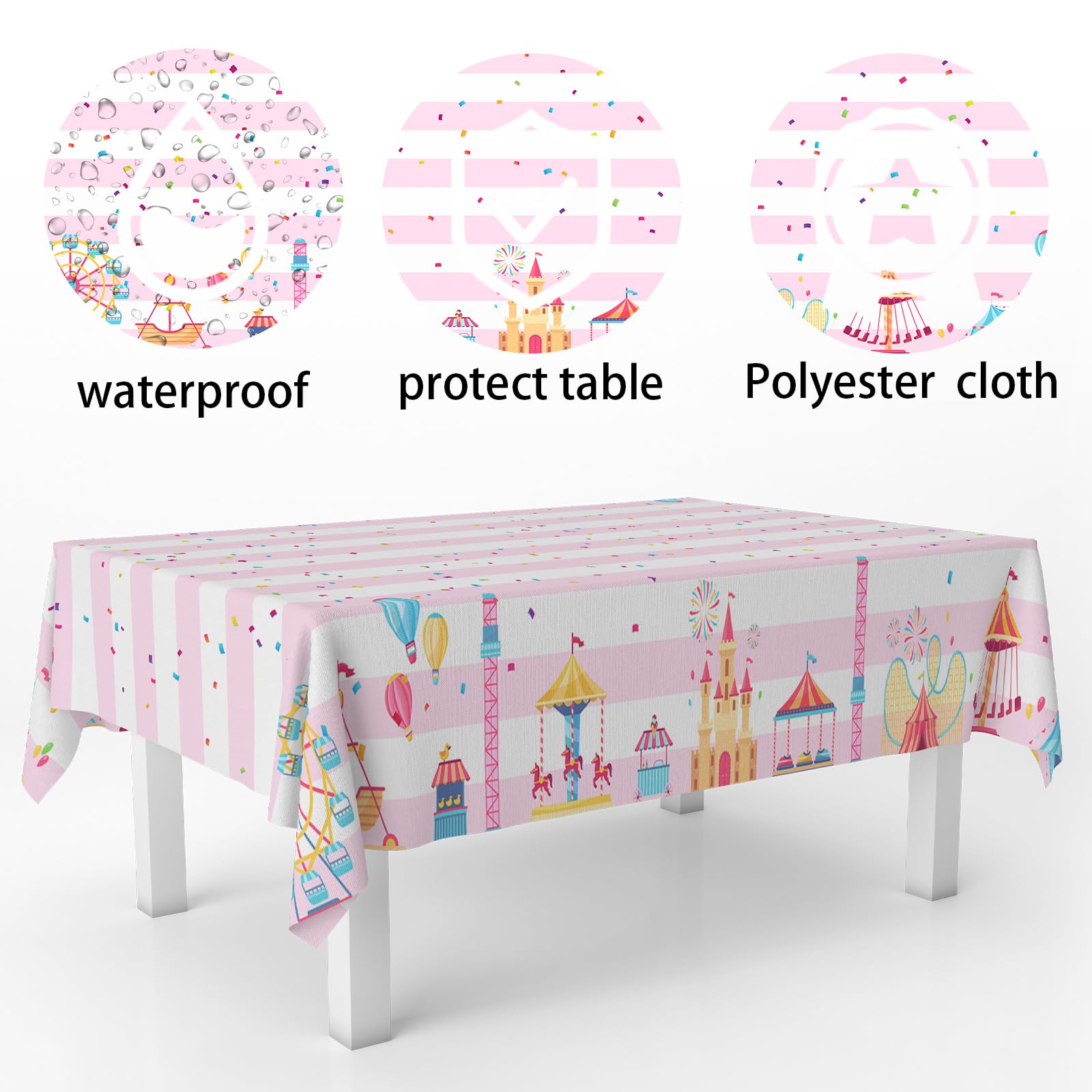 GZBJMYGS Pink Circus Theme Party Tablecloth Carnival Carousel Table Cover Supply for Baby Shower Girl Princess Birthday Party Popcorn Day Dining Holiday Picnic Booth Prop Decoration, 53" x 98"