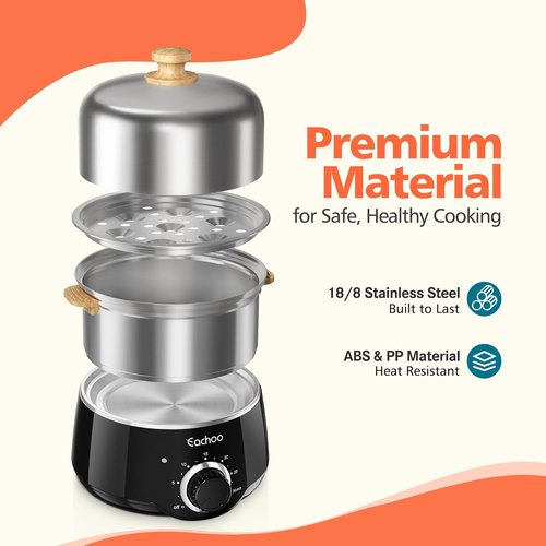 CACHOO 14-Egg Rapid Egg Cooker - Stainless Steel Boiler with Timer & Auto Shut Off | Compact & Dishwasher Safe, Black