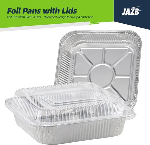 Jazb 8x8 Square Aluminum Foil Pans with Clear Plastic Lids - 40PCS Disposable Baking Pans for Food Storage & Cooking