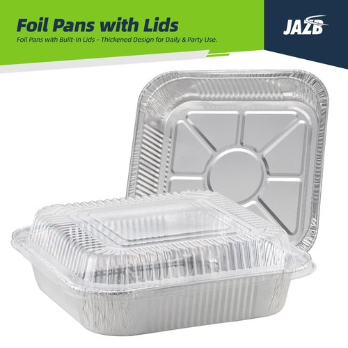 Jazb 8x8 Square 40PCS Aluminum Foil Pans with Clear Plastic Lids - Foil Pans with Lids - Disposable Baking Pans for Storing, Prepping Food, Cooking