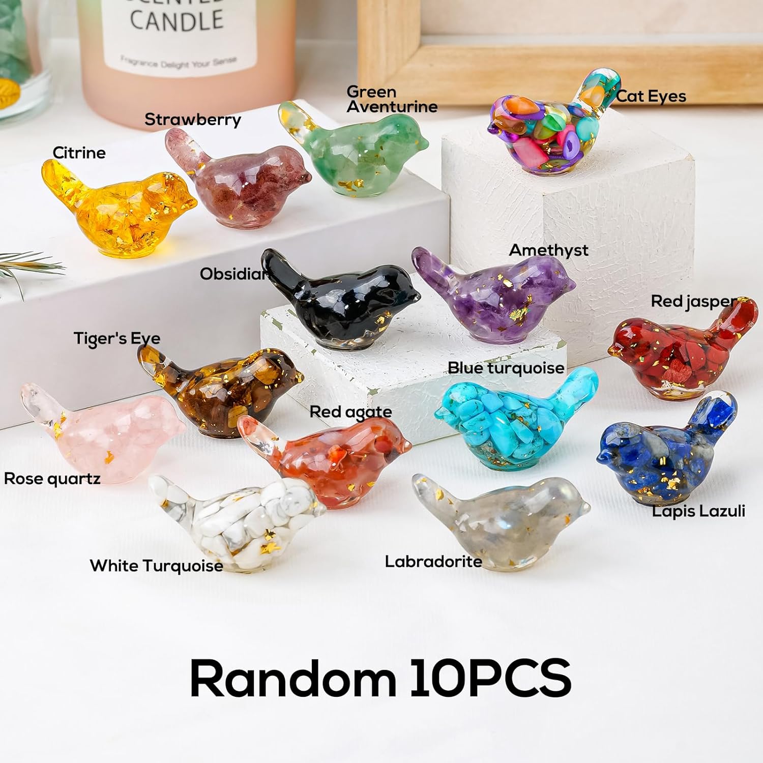 Skiennix 10PCS Crystal Bird Figurines - Unique Resin Animal Statues for Home Decor | Perfect Gift for Teens