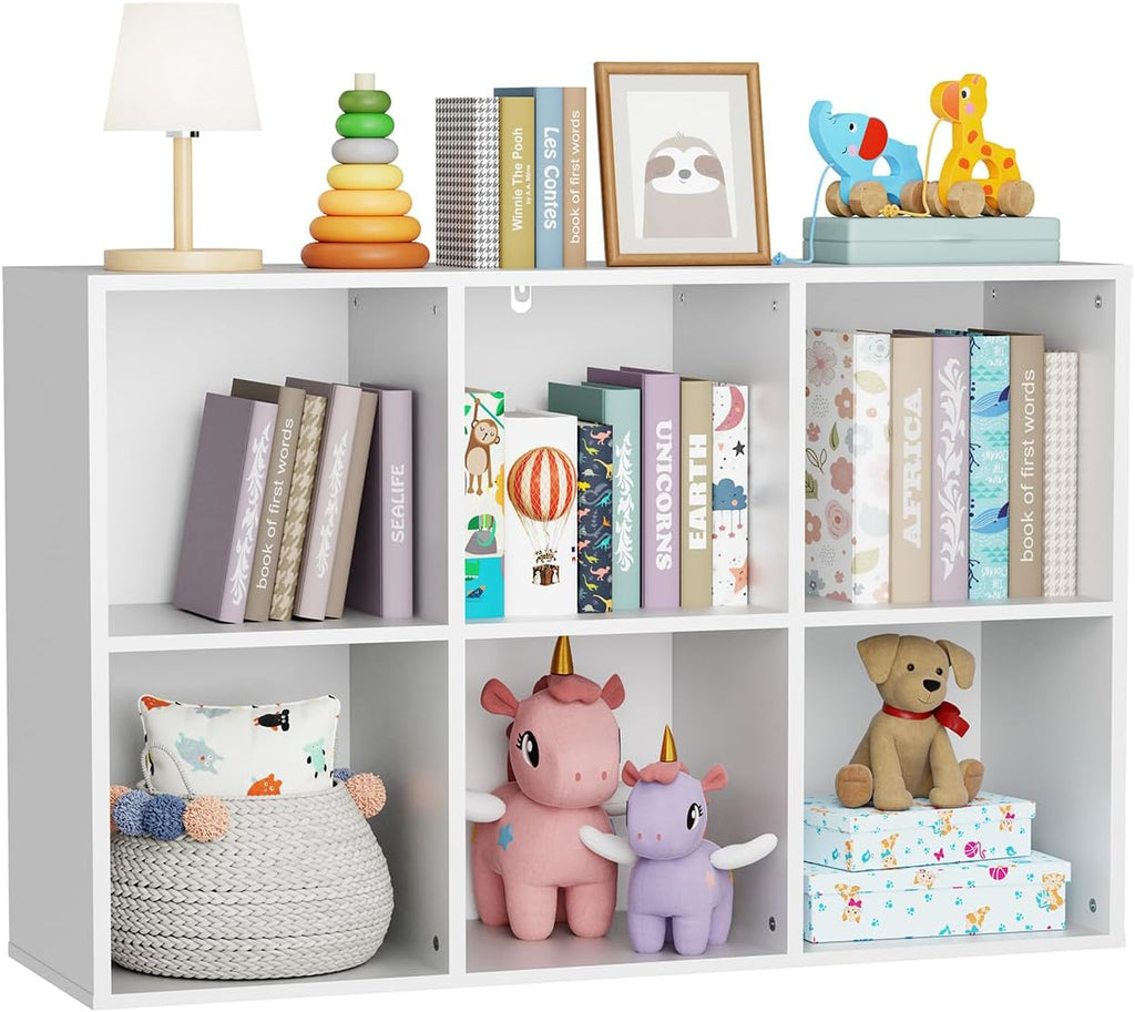 6 Cube Storage Organizer by [Brand Name] - Kids Cubby Bookshelf with Closed Back Panel | White Toy Storage for Nursery & Classroom