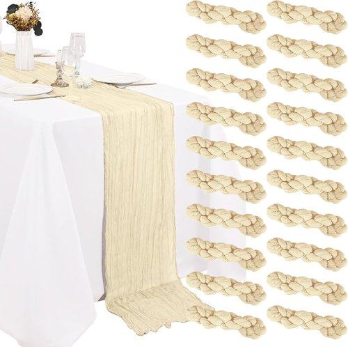 Lvory Cheesecloth Table Runner - 20 Pack 10FT Boho Gauze Fabric for Weddings, Parties & Events