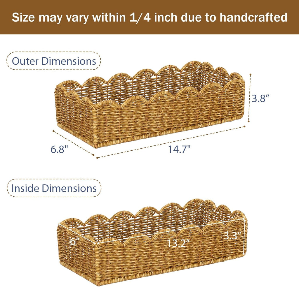 Scalloped Toilet Paper Basket - Water-Resistant Handmade Organizer in Natural Tan | Perfect for Scandinavian Kitchens