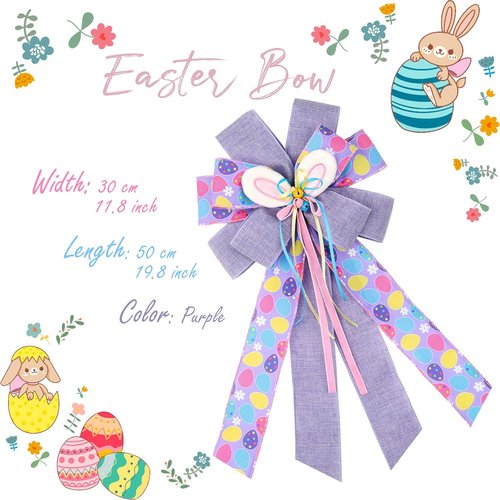 BUVANE Easter Wreath Bow - Large Burlap Bunny Decor for Indoor/Outdoor Holiday Display (Purple)