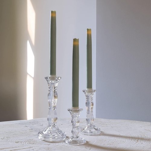 Clear Crystal Candle Stick Holders by [Brand Name] | 3-Pack for Taper Candles, Weddings & Parties