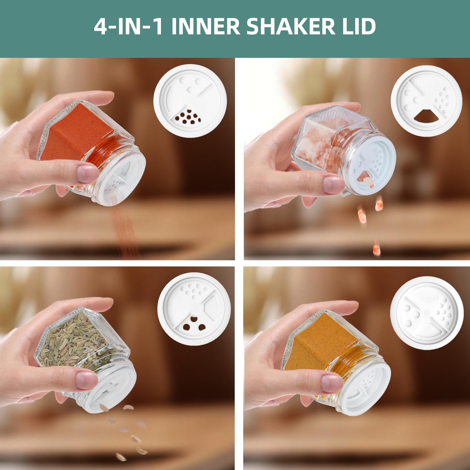 OPTWISELY Set of 20 Magnetic Spice Jars for Refrigerator, Glass Small Hexagon Magnet Seasoning Containers with Labels, shaker Lids, Fridge Magnetic Spice Rack Organizer with Jars
