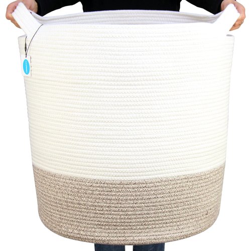 Casaphoria Extra Large Woven Cotton Rope Storage Basket for Organizing,Tall Round Woven Baskets for Clothes Blanket Pillows Towels,Big Capacity Laundry Hamper for Bathroom LivingRoom Bedroom