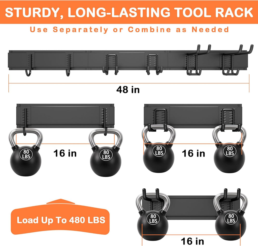 Ultrawall Garden Tool Organizer - Heavy-Duty 48 Inch Wall Mount for Garage | 400lb Capacity