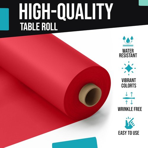 Exquisite Red Plastic Table Cover Roll - Premium 0.5 MIL Thick, 40" x 300' | 4 Pack Disposable Tablecloths