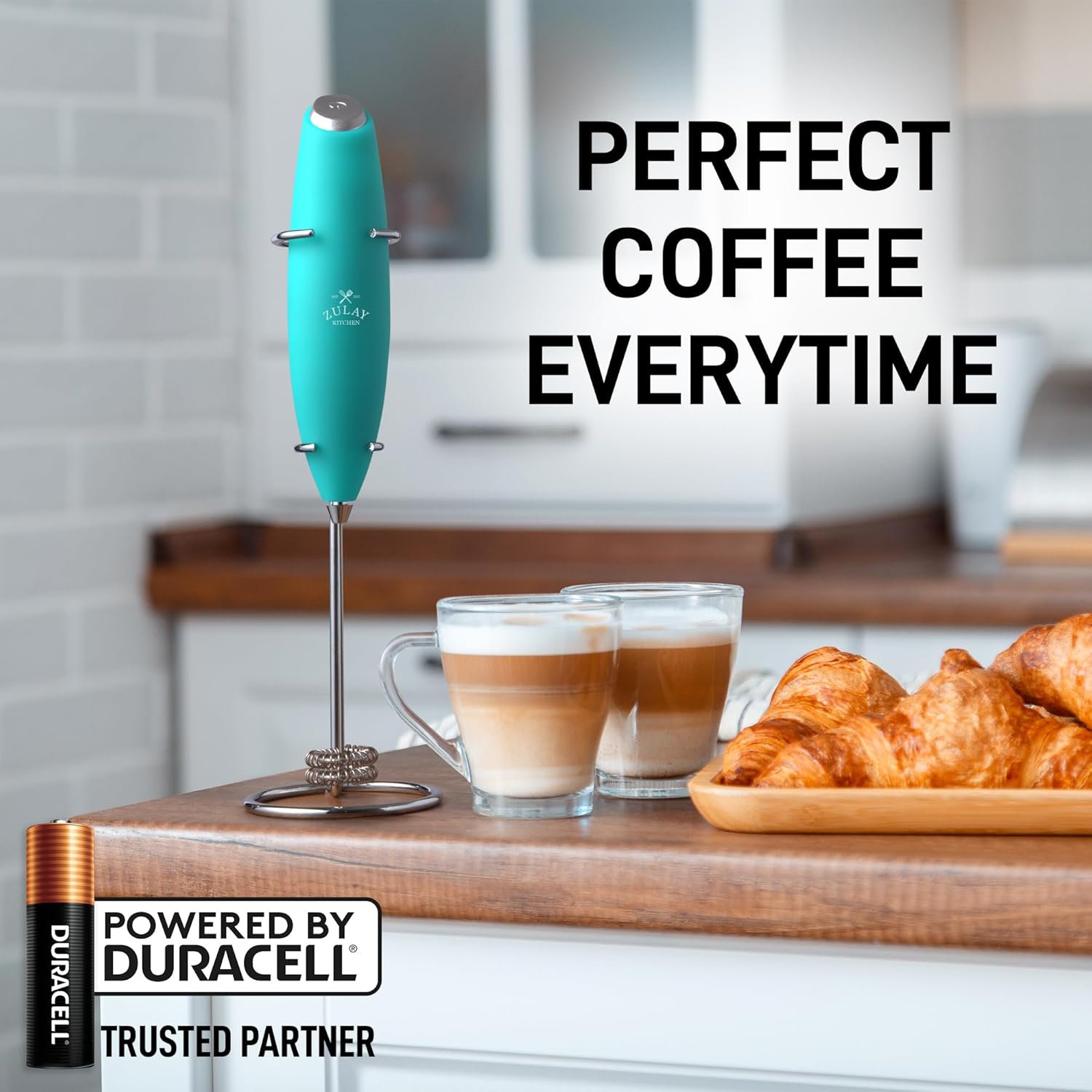 Zulay Kitchen Whisk Milk Frother - Powerful Handheld Foam Maker for Coffee & Lattes | Includes 4 Duracell Batteries