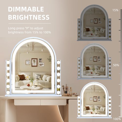Hansong Hollywood Vanity Mirror with Lights 22.4"x23.4" Arched Lighted Makeup Mirror with Lights 12 Dimmable Bulbs Three Color Lighting Modes Detachable 10X Magnification Smart Touch Control