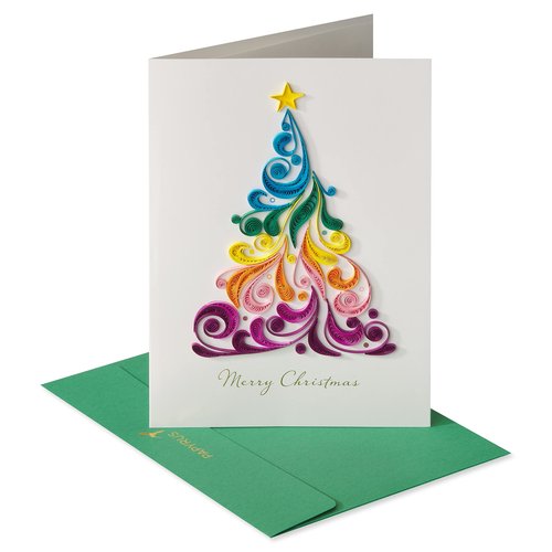 Papyrus Rainbow Quilled Christmas Tree Card, Perfect for Anyone (Joy and Peace)