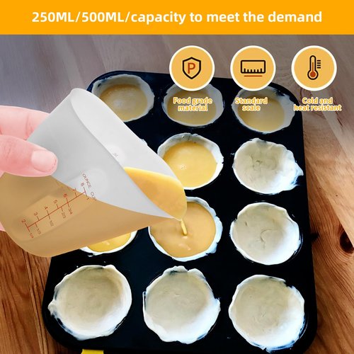 3 PCS Silicone Measuring Cups (2 Cup + 1 Cup + 0.5 Cup) Flexible Melting Measure Cups for Chocolate,Epoxy Resin Butter, Squeeze Pour Baking Cup BPA Free with Marking ML/Ounce (White)