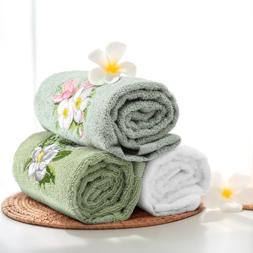 Tingjoo Magnolia Floral Hand Towels Farmhouse Green White Magnolia Bathroom Decor 14x29 Inch Embroidered Decorative Cute Summer Flowers Cotton Soft Absorbent Hand Towels for Bathroom Kitchen
