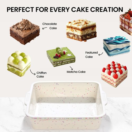 Vinino 8 x 8 Inch Silicone Square Brownie Cake Pan with Metal Reinforced Frame Set of 2, Nonstick Silicone Brownie Pans BPA Free Suitable for Making Cakes, Brownies, Bread