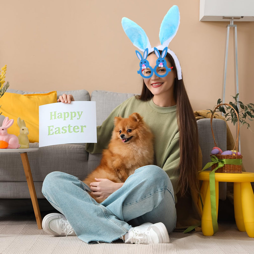 Seenelling 48 Pcs Easter Headbands and Glasses Set, Bunny Ears Bulk with Cute Bunny Glasses, Plush Spring Costume for Adults Easter Photo Props Party Favors
