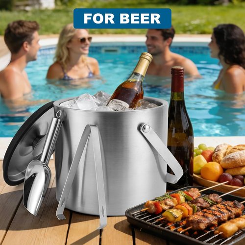5L Insulated Ice Bucket for Party,Portable Large Capacity Ice Buckets,Double-Wall Stainless stell Ice Container Keep Ice Cool,Champagne,Wine,Cocktail Beverage Bucket with Lid,Scoop & Tong