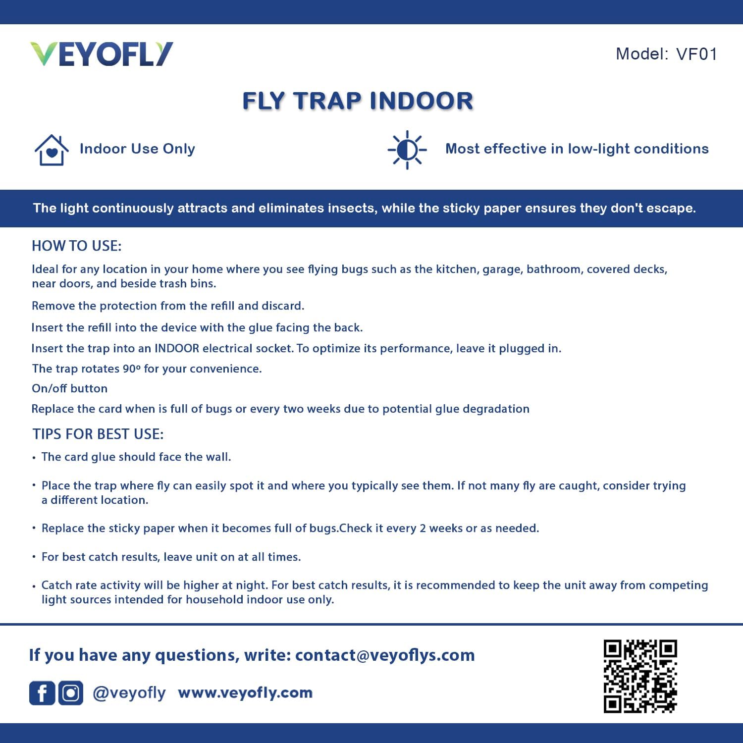 VEYOFLY Fly Trap Indoor, Fruit Fly Traps for Indoors Flying Insect (2 Device + 4 Refills) Gnat Traps for House Indoor, Bug Zapper Indoor, Gnat Killer Catcher & Fruit Fly Killer Light Plug in