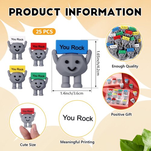 Gejoy 25 Pcs Mini Rubber You Rock Toys Positive Gifts You Rock Mini Miniature Figurines Decorations and Encouragement Birthday Motivational Gifts for Colleague Staff Teacher