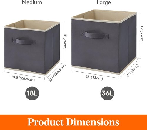 Lifewit Storage Cubes - Foldable Decorative Fabric Baskets for Home Organization | 11-Inch Gray, 16-Pack