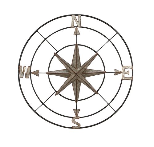 Deco 79 Metal Compass Home Wall Decor Indoor Outdoor Wall Sculpture with Distressed Copper Like Finish, Wall Art 32" x 2" x 32", Gray