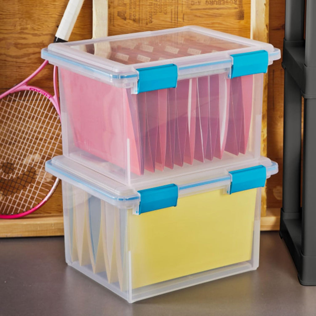 Sterilite 32 Quart Gasket Box - Weather-Resistant Storage Bins with Latching Lids | 4-Pack Heavy-Duty Organizers