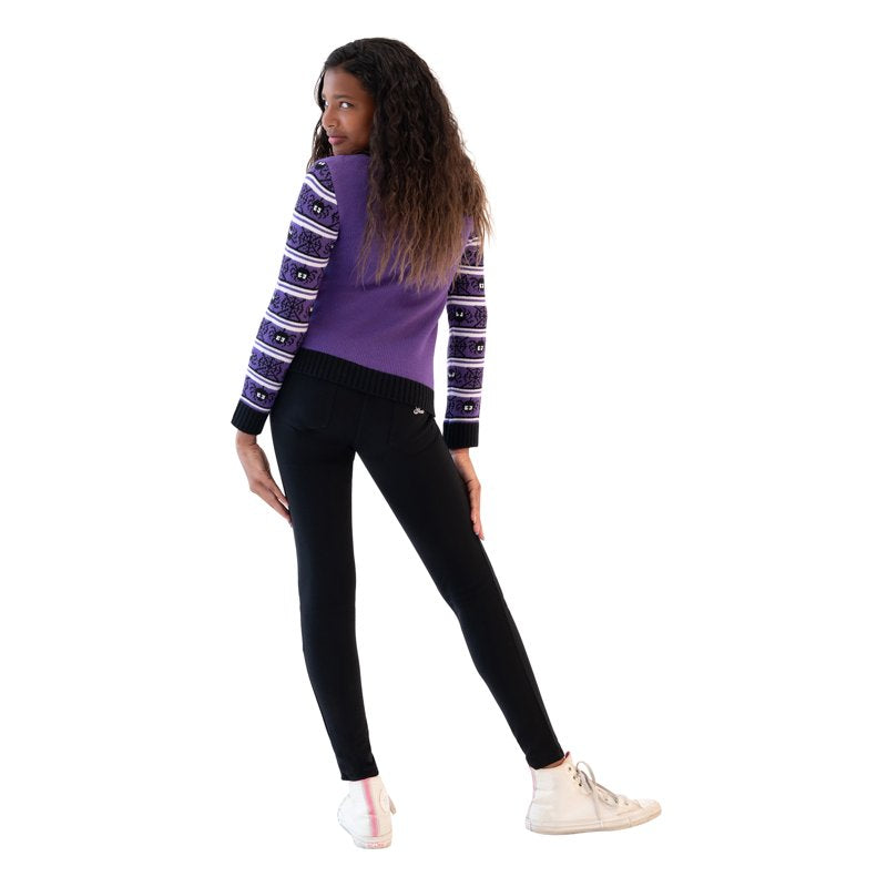 Girls Halloween Colorblock Cats Pullover Sweater - Purple, Size L