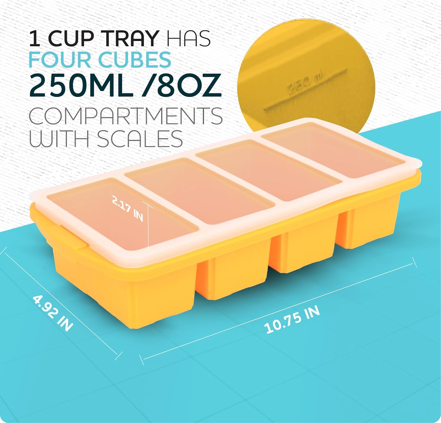 XOMOO Silicone Freezer Tray With Lid | Large Ice Cube Molds for Soup & Meal Prep - 2-Pack, Dishwasher Safe