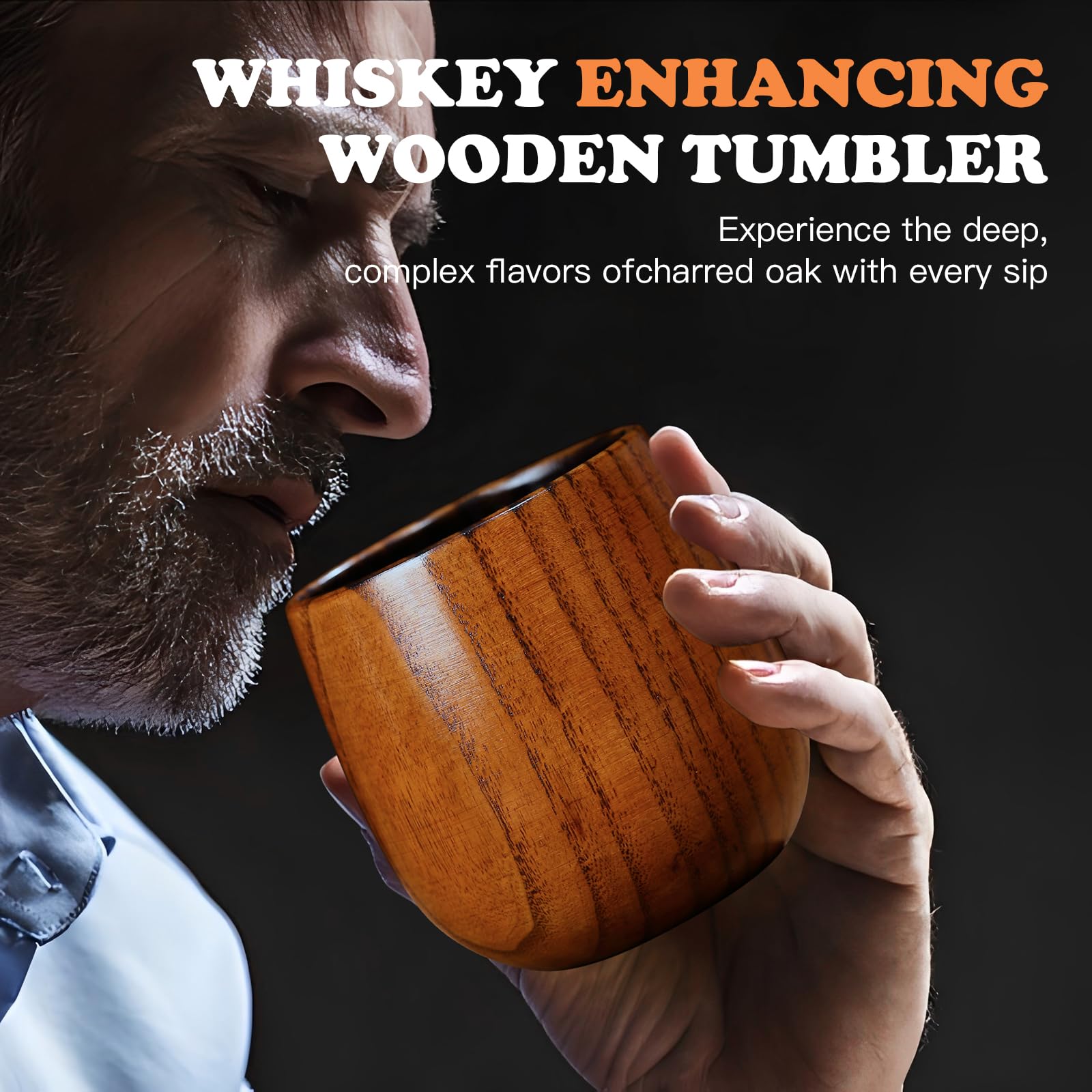 Original Charred Wooden Bourbon Drinking Glass, 11oz Handcrafted Whiskey Glasses for Men, Unique Unbreakable Old Fashioned Whiskey Glass for Dad, Husband or Bourbon Lovers