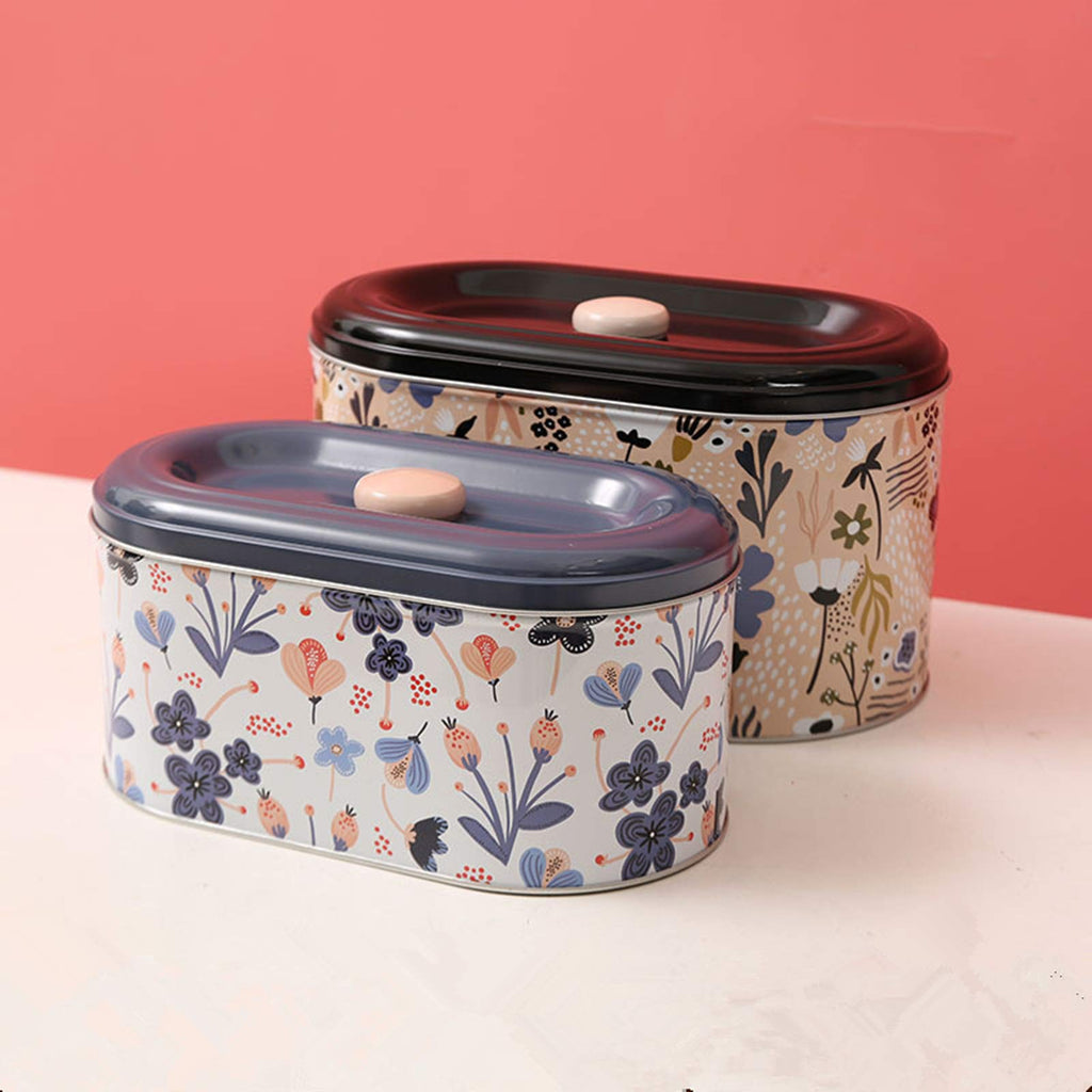 TUSIMI Tin Cookie Snack Jars Biscuit Storage Tin Canister Cookie Jar Home Kitchen Food Gifts Storage Containers with Lid for Biscuit Cookie Chocolates Toddler | Food-Safe (Floral D)