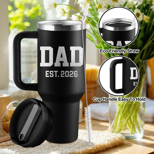 CENDARTE New Dad Gifts First Time Dad to be Gifts DAD EST 2026 First Fathers Day Gift for New Dads 1st Time Daddy Expectant Dads Father to be 40oz Travel Cup Insulated Tumbler with Lid & Straw