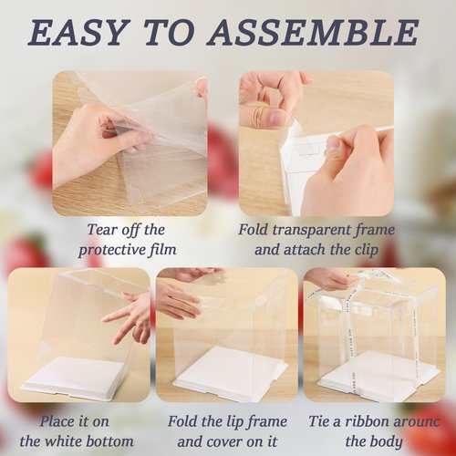 CHENZEM 8Pcs Tall Cake Boxes Clear Box with Ribbon, 8x8x9 inch, for 6" cajas para pasteles Tiered Cakes,Transport Gift Boxes for Wedding Valentine'Day and Gift Display. (Clear, 8 * 8 * 9 inch/8pcs)