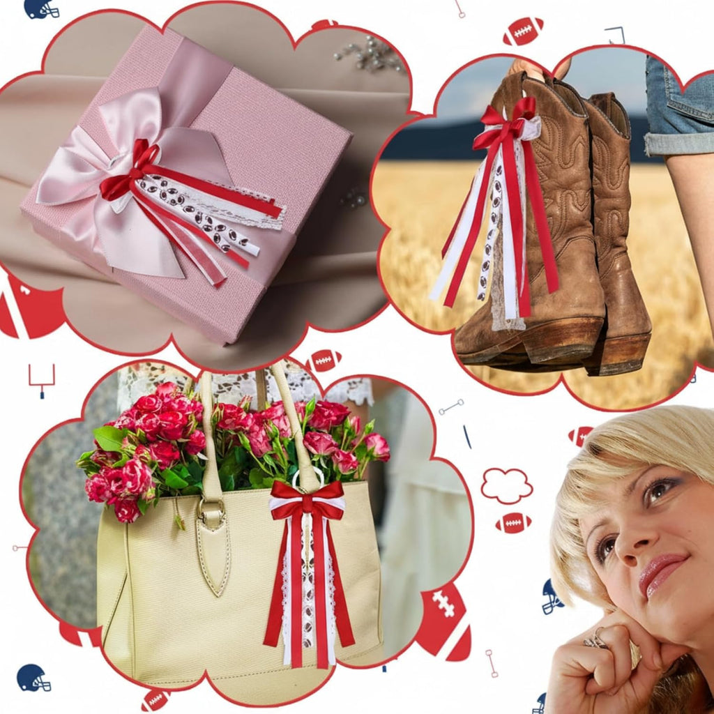 Skiennix Football Boot Bows - 4 Pcs Removable Ribbon Clips for Game Day Decor | DIY Accessories