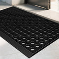 Mibao Front Door Mat Outside Entrance, Heavy Duty Welcome Rubber Doormat Waterproof, All Weather Dirt Trapper Non-Slip Drainage Doormat, Entry Mat for Garage Home Pool Commercial, 17" x 29.5", Black