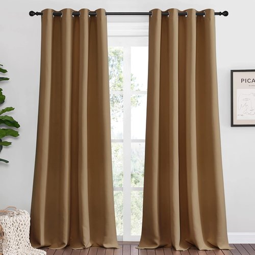 NICETOWN Blackout Curtains - 108 Inch Length, Noise Reducing, 2 Panels in Gold Brown | W55 x L108 for Luxury Decor