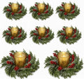 Cinnvoice Christmas Candle Rings - 8 Pcs Artificial Garland with Red Berries for Home Decor | Table Centerpiece