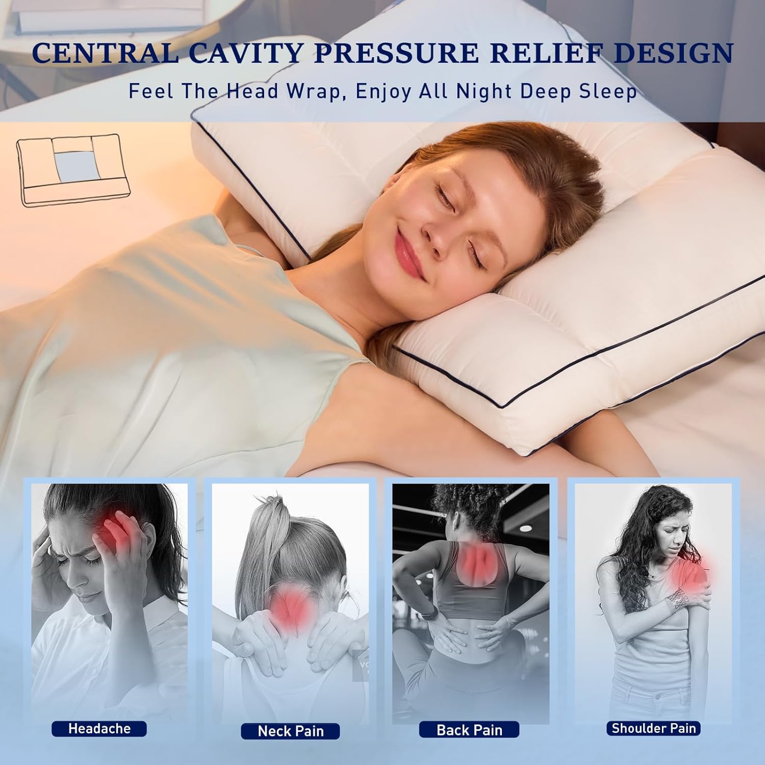 Skiennix Goose Down Pillow - Ergonomic Cervical Neck Pain Relief | Soft Cotton Cover, 16.5x26 Inch