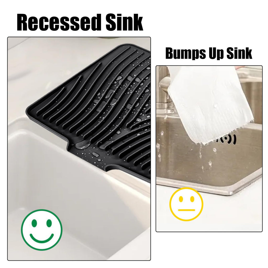 TIKNIK Silicone Dish Drying Mat, Stone Drying Mat for Kitchen Counter with Built-In Drain, Non-Slip Drain Pad with Built-in Drain, Heat Resistant Stone Drying Mat, Hangable, Black-1pc, 20" x 15"