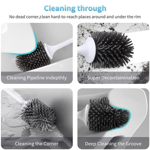 RV Toilet Bowl Brush and Holder, Silicone Toilet Bowl Brush Cleaning Toilet Scrubber Set with Non-Scratch Silicone Bristles Deep Cleaning. Wall Mount for Motorhome Travel, Travel Trailers, Camper