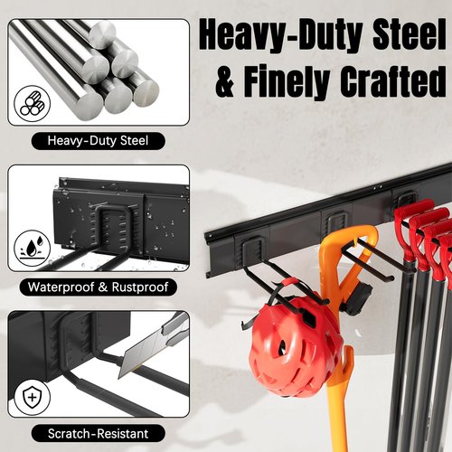 Garage Garden Tool Organizer Wall Mount, Heavy Duty Garage Tool Storage Rack 32 Inches, Max Load 220lb - Shovel, Rake, Folding Chair, Weed Eater Storage
