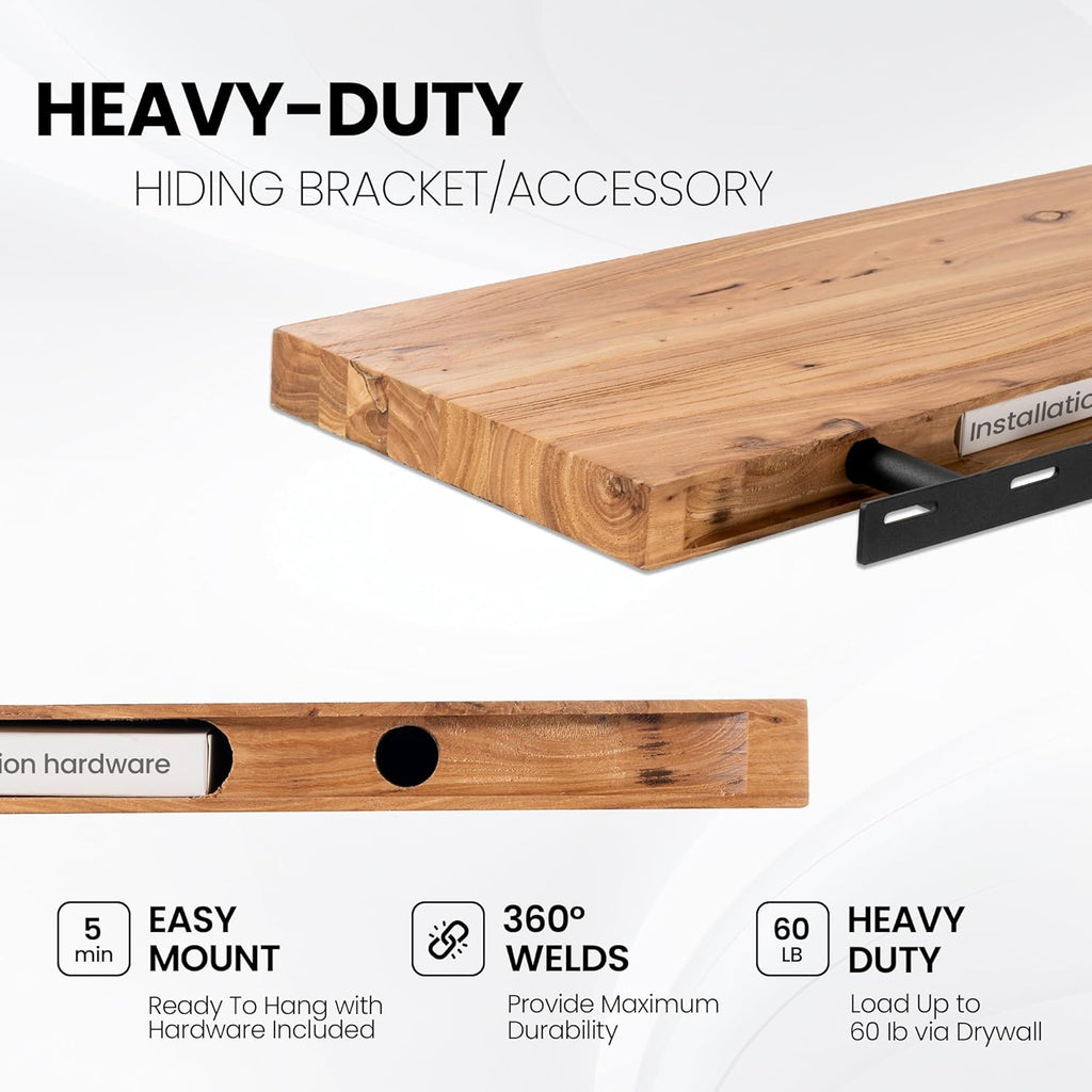 Rustic Elm Wood Floating Shelves by [Brand Name] - Heavy-Duty 36"x9.3" Set of 2 with Invisible Brackets | Natural Finish for Living Room, Bedroom, Kitchen