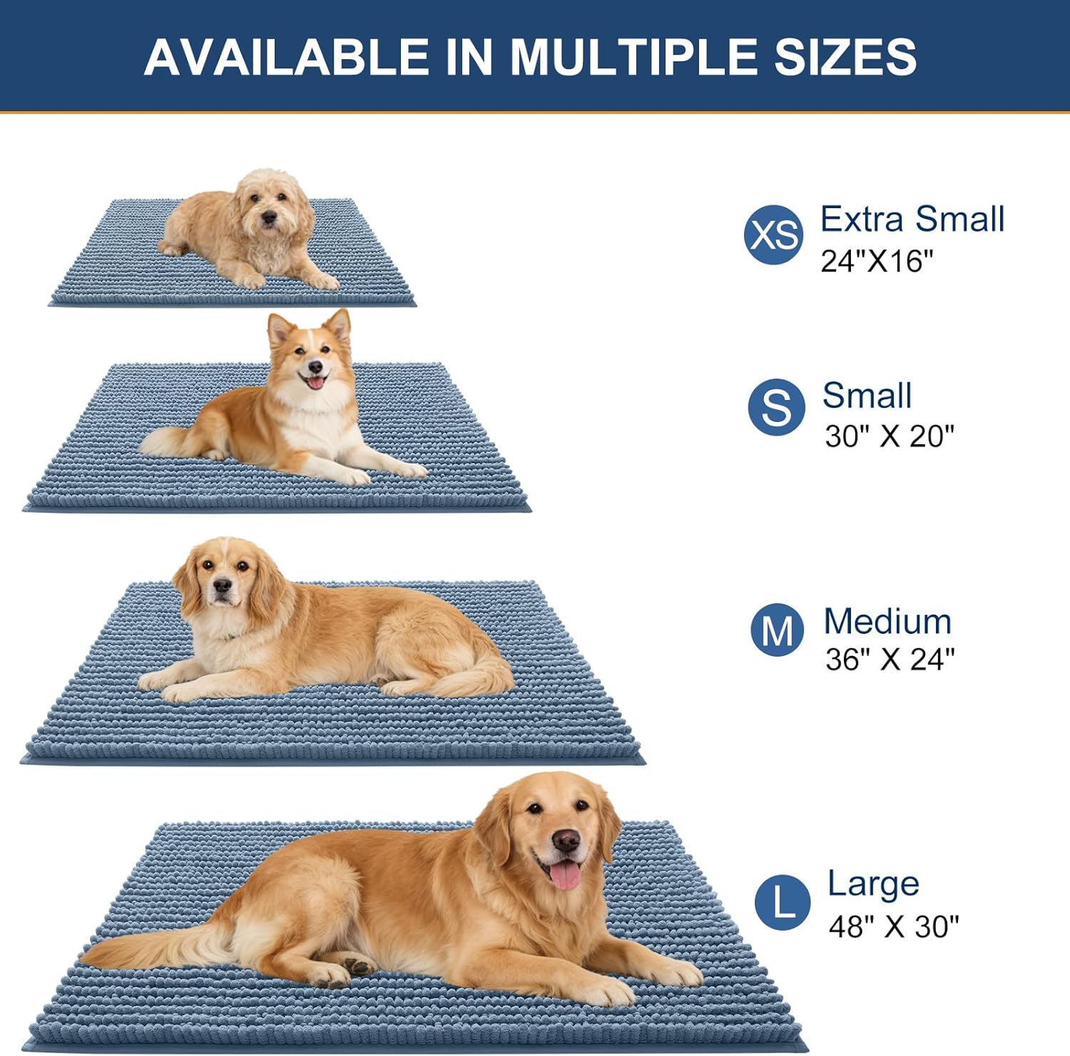 OLANLY Dog Door Mat - Ultra Absorbent Chenille Mud Doormat | Non-Slip, Washable, 24x16, Airy Blue