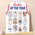 Baseball First Year Photo Board Rookie of the Year Birthday Party Decoration Wooden Board 12 Monthly Milestone Picture Frame Sport 1st Birthday Banner for Babyboy Keepsake Gift Supply(Fit 2x2.8in Pic)